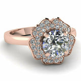 2.5Ct Round Cut VVS1/D Diamond Floral Halo Engagement Ring 14K Rose Gold Finish