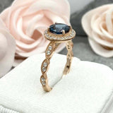 2.2ct Engagement Ring Round Cut London Blue Topaz Halo 14k Yellow Gold Finish