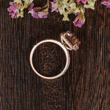 2.5ct Emerald Cut Peach Morganite Diamond Halo Engagement Ring 14k RoseGold Over