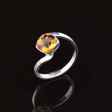 0.3ct Engagement Ring Cushion Cut Yellow Citrine Swirl Twist 14k White Gold Over