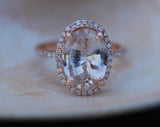 2.5ct Oval Cut Peach Morganite Fleur De Lis Engagement Ring 14k Rose Gold Finish