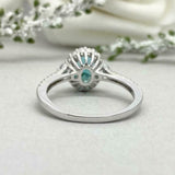 2.3ct Oval Cut Blue Aquamarine Diamond Accent Halo Ring 14k White Gold Finish