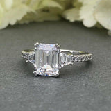 Accent Solitaire Engagement Ring 2.3ct Emerald Cut Diamond 14k White Gold Finish
