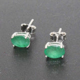 1.5ct Stud Earrings Oval Cut Green Emerald Solitaire Design 14k WhiteGold Finish