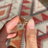 0.1ct Round Cut Moissanite Floral Design Engagement Ring 14k Yellow Gold Plated