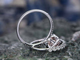 4ct Emerald Cut Peach Morganite Bridal Set Halo Ring Band 14K White Gold Over