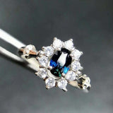 2.35ct Engagement Ring Oval Cut Blue Sapphire Floral Halo 14k White Gold Finish