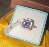 3.5Ct Cushion Diamond Accent Halo Solitaire Engagement Ring 14K White Gold Over