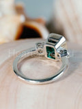2.2ct Green Emerald Simulated Three Stone Engagement Ring 14k White Gold Plated