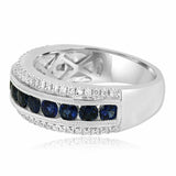 3.6ct Round Cut Blue Sapphire Half Eternity Milgrain Band 14k White Gold Finish
