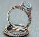 3ct Round Cut Diamond Engagement Ring 14k Dual Tone Over Halo Antique Bridal Set