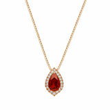 1ct Red Garnet Pendant Pear Cut Diamond Halo 14k Yellow Gold Finish NO CHAIN