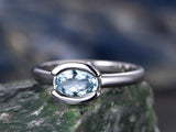 0.75Ct Oval Cut Blue Aquamarine Solitaire Engagement Ring 14K White Gold Finish