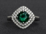 2.3ct Engagement Ring Round Cut Green Emerald Dual Halo 14k White Gold Finish