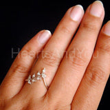 0.11ct Round Cut Moissanite Vine Leaf Chevron Wedding Band 14K White Gold Plated