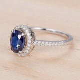 2.2ct Oval Cut Blue Sapphire Engagement Ring Diamond Halo 14k White Gold Finish