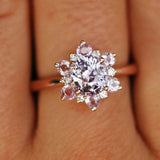 2.5ct Round Peach Morganite Diamond Flower Engagement Ring 14k Rose Gold Over