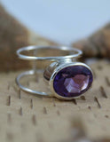 2ct Oval Cut Purple Amethyst Double Split Shank Ring 14k White Gold Finish