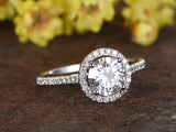 Halo Solitaire with Accent Engagement Ring 2ct Round Diamond 14k White Gold Over