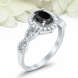 2ct Oval Cut Black Diamond Engagement Ring Twist Shank Halo 14k WhiteGold Finish