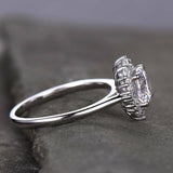 Flower Solitaire Engagement Ring 1.5ct Round Cut Diamond 14k White Gold Finish