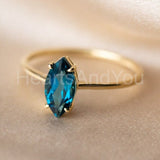 0.5ct Marquise Cut Simulated London Blue Topaz Solitaire Ring 14k Gold Plated