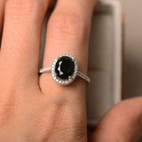 2ct Engagement Ring Oval Cut Black Diamond Halo Solitaire 14k White Gold Finish
