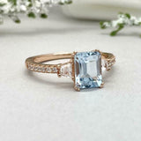 2.2ct Emerald Cut Blue Aquamarine Solitaire with Accent Ring 14k Rose Gold Over