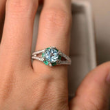 2.5ct Round Cut Blue Aquamarine Art Deco Split Shank Ring 14k White Gold Finish