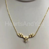 1ct Pear Simulated Diamond Deer Antler Pendant with Chain 14k White Gold Plated