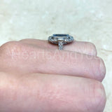 2.2ct Emerald Cut Simulated Aquamarine Art Deco Halo Ring 14k White Gold Plated