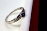 0.3ct Round Cut Blue Sapphire Diamond Accent Solitaire Ring 14k White Gold Over