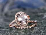 3Ct Oval Cut Peach Morganite Bridal Set Split Band Ring 14K Rose Gold Finish