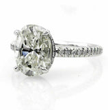 4.5ct Oval Cut Diamond Accent Hidden Halo Solitaire Ring 14K White Gold Finish