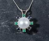 1.5ct Round Cut Pearl Halo Pendant 14k White Gold Finish NO CHAIN