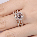 2.3ct Round Cut Peach Morganite Engagement Ring Bridal Set 14k Rose Gold Finish