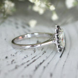 3Ct Oval Cut Diamond Black Halo Floral Engagement Ring 14K White Gold Finish