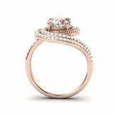 4.5ct Round Cut Peach Morganite Engagement Ring Dual Swirl 14k Rose Gold Finish