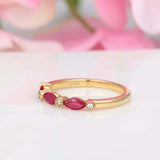 1.2ct Marquise Cut Pink Ruby Wedding Band Ring Stackable 14k Yellow Gold Finish