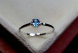 0.3ct Engagement Ring Oval Cut Blue Topaz Trilogy Minimalist 14k White Gold Over