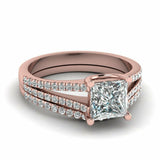 1ct Princess Diamond Split Shank Bridal Set Engagement Ring 14k Rose Gold Finish