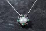 1.5ct Round Cut Pearl Halo Pendant 14k White Gold Finish NO CHAIN