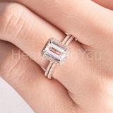2ct Emerald Cut Simulated Morganite Half Eternity Bridal Set 14k RoseGold Plated