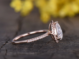 1ct Engagement Ring Pear Cut Diamond Solitaire Halo Design 14k Rose Gold Finish