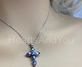 1ct Pear Simulated Sapphire Jesus Cross Pendant 14k White Gold Plated NO CHAIN