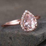 1.6ct Engagement Ring Pear Cut Peach Morganite Halo Solitaire 14k Rose Gold Over