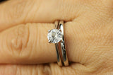 1Ct Round Cut Diamond Bridal Set Solitaire Ring Plain Band 14K White Gold Finish