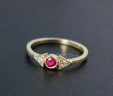 0.3ct Round Cut Simulated Pink Ruby Milgrain Trilogy Ring 14k Yellow Gold Plated