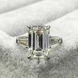 3Ct Emerald Cut Diamond Baguette Accents Engagement Ring 14K White Gold Finish