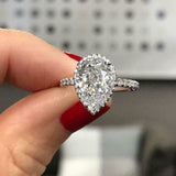 2ct Pear Cut Diamond Accents Halo Solitaire Engagement Ring 14k WhiteGold Finish